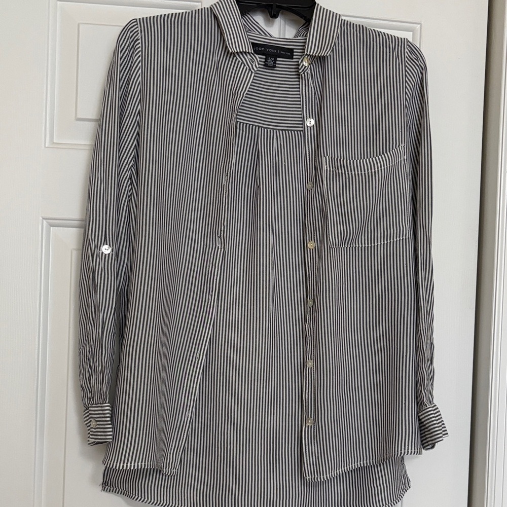 Madewell Black and White Vertical Stripe Button-Down Shirt